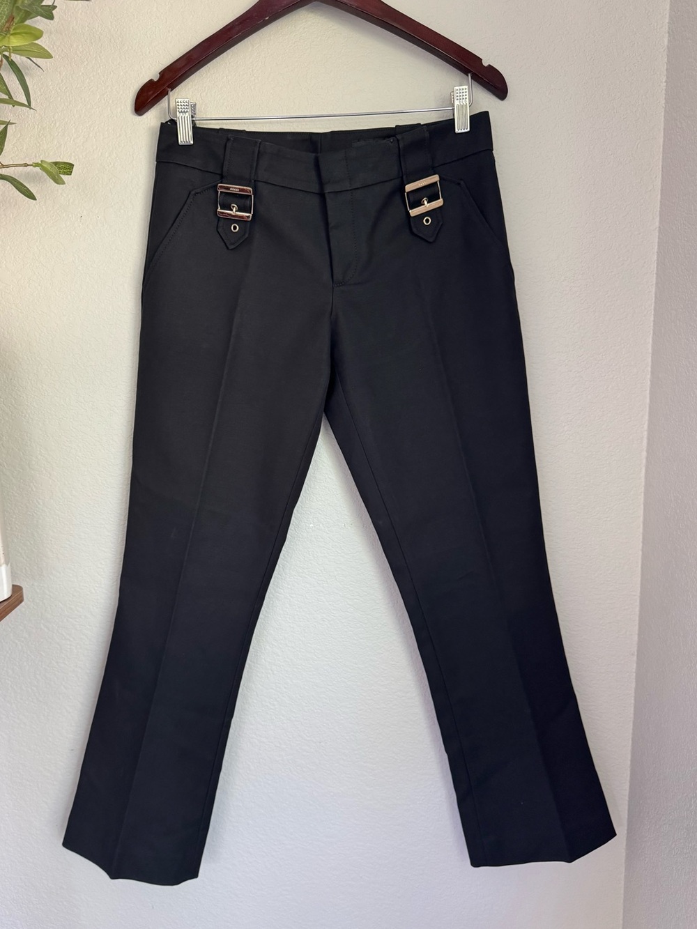 Gucci Black Low Rise Bootcut Pants IT 42 US 6 Logo Buckle Y2K Trousers